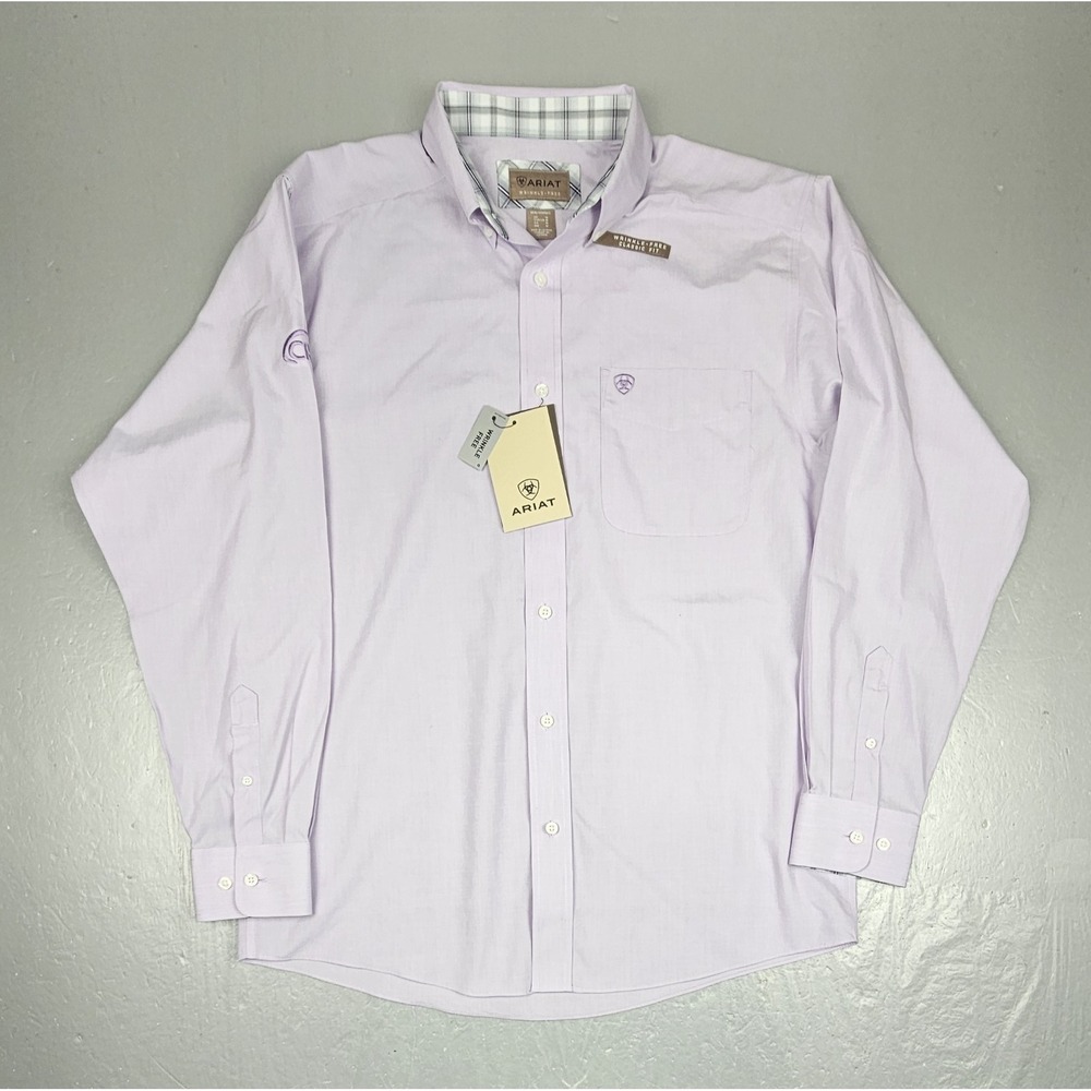 Ariat Button Down Shirt Mens Med Wrinkle Free Purple Solid Pinpoint Oxford NWT